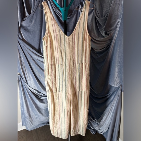 American Eagle Outfitters Pants - American Eagle 100% cotton/ linen cream striped sleeveless jumpsuit size XS